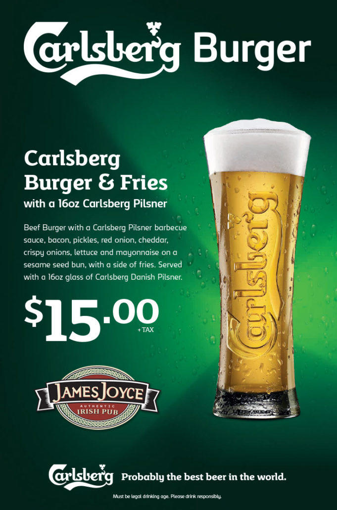 SpecialCarlsbergBurgerJamesJoyceIrishPubCalgary James Joyce